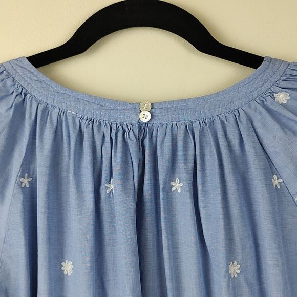 J. Crew The Perfect Embroidered Chambray Cotton Blouse Top Puff Sleeves Size S - Picture 9 of 12